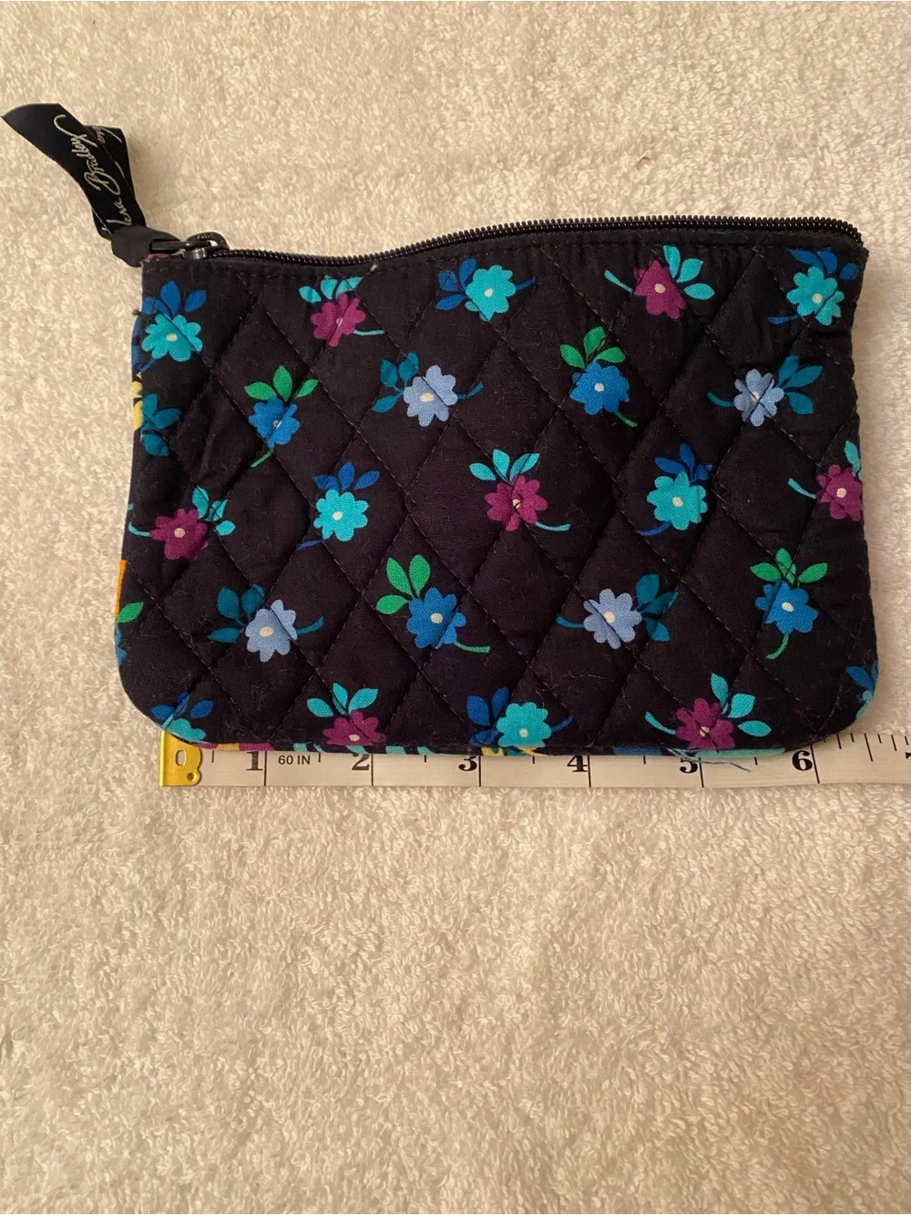 Vera Bradley Midnight Blue Quilted Cotton Floral Pouch Cosmetic Bag